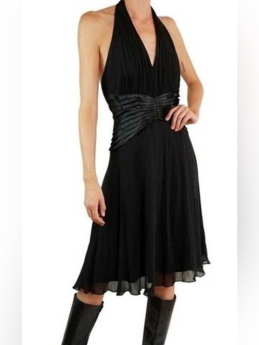 Tadashi Shoji | Silk Chiffon Halter Party Dress.  Size 2. Feminine. Black tie